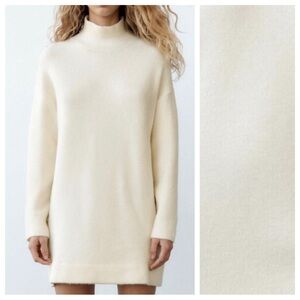 NWOT. Zara Off White Wool Blend Short Knit Sweater Dress. Size M.